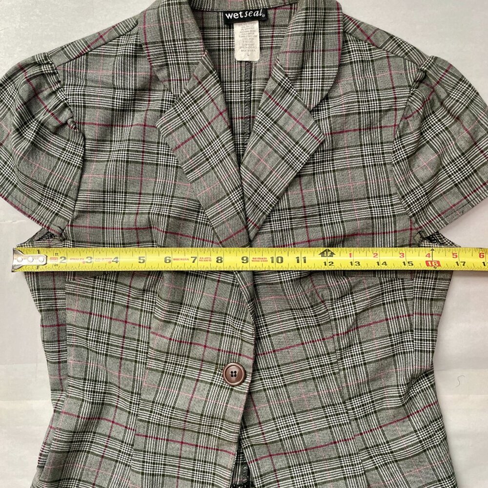 WET SEAL 90s Made in USA Plaid Blazer Pencil Skirt Suit Set L - Picture 9 of 13